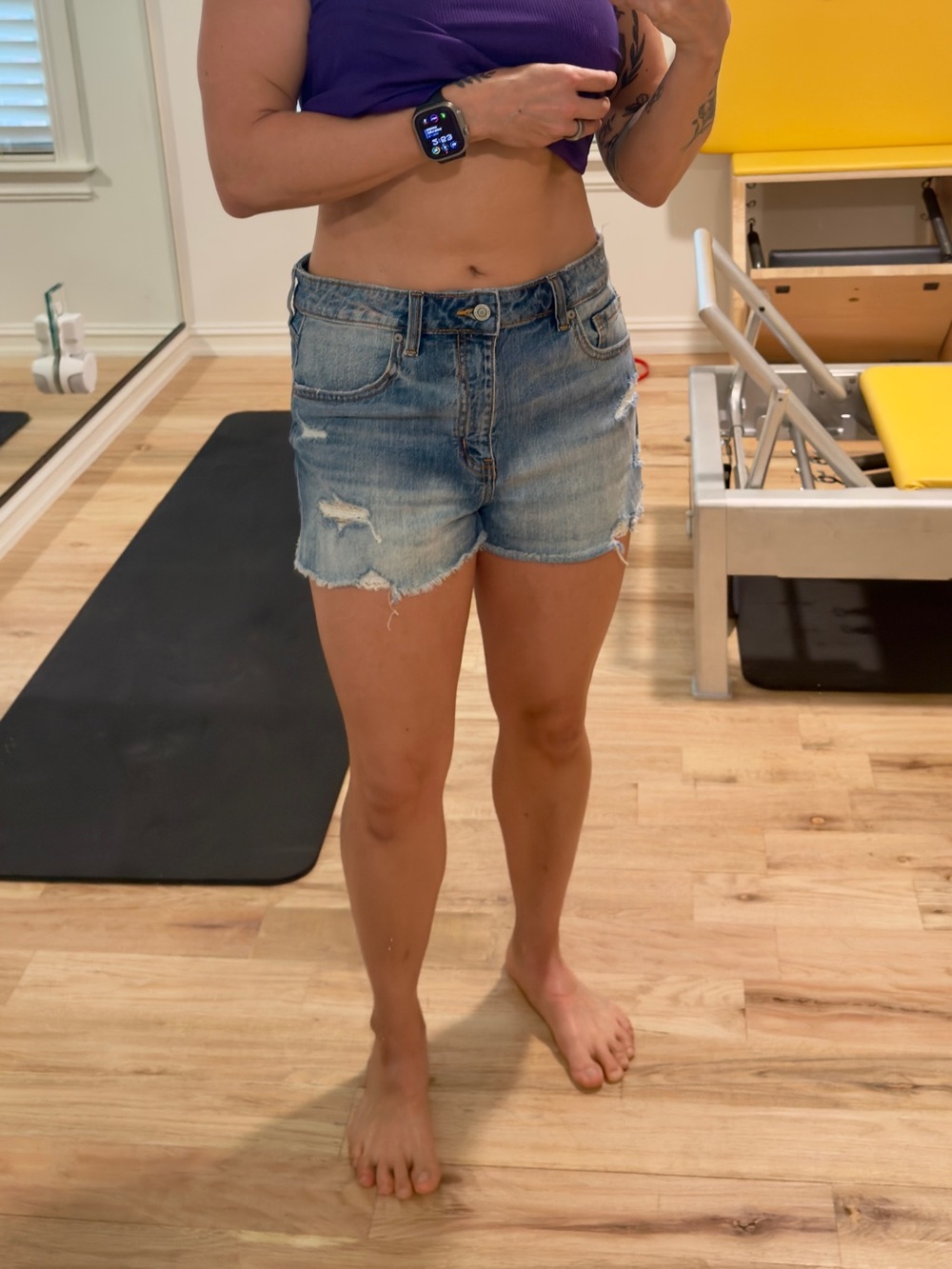 eunina Lulu Super High Rise Light Blue Distressed Cut Off Denim Shorts